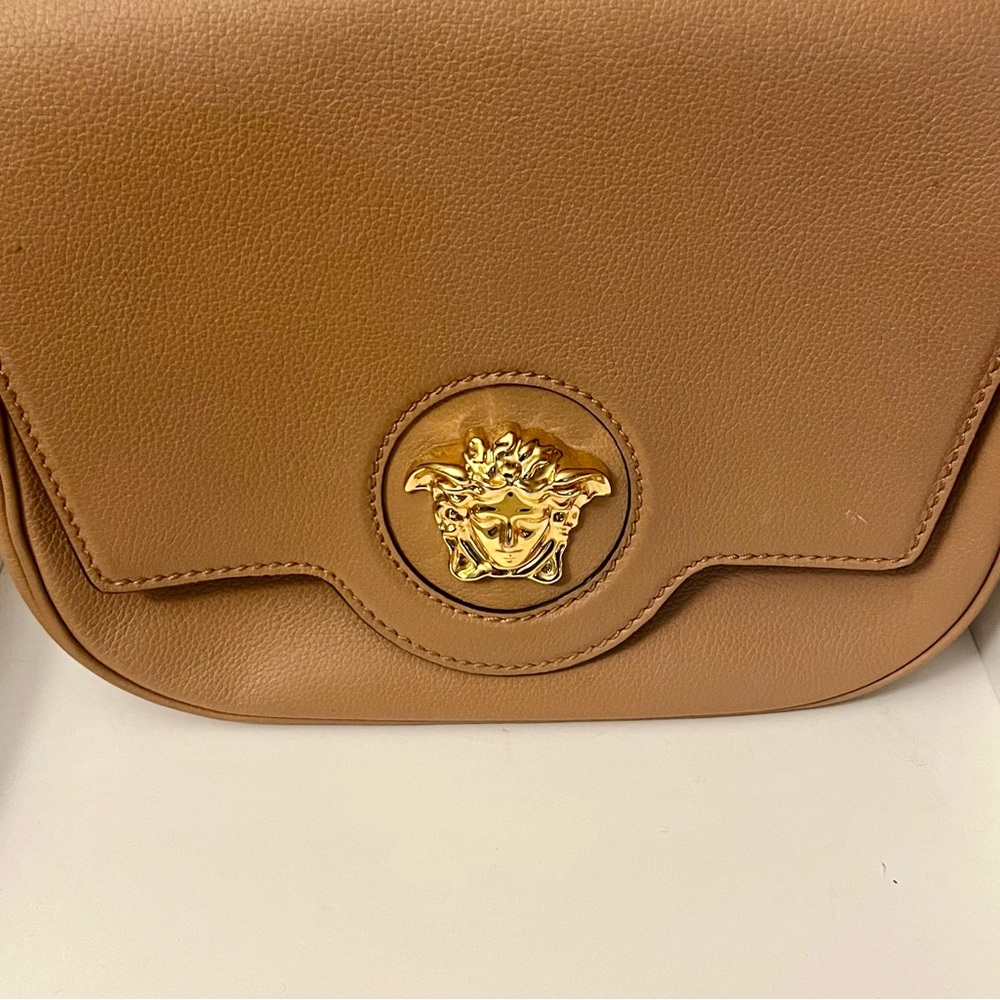 Versace Brown Crossbody Bag with Gold Medusa Emblem